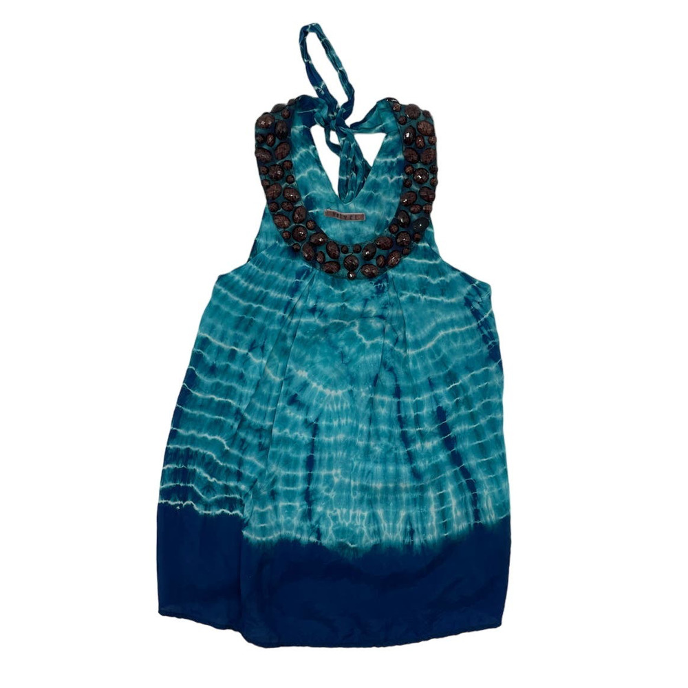 Velvet Mosaic Blue Silk Sleeveless Blouse